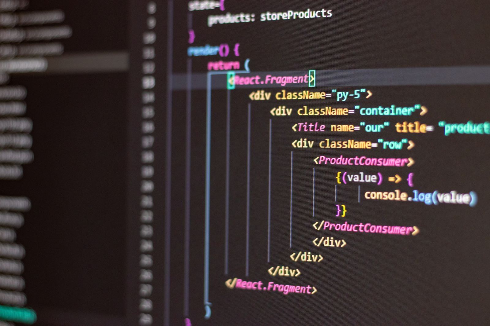 Dark-theme code editor close-up