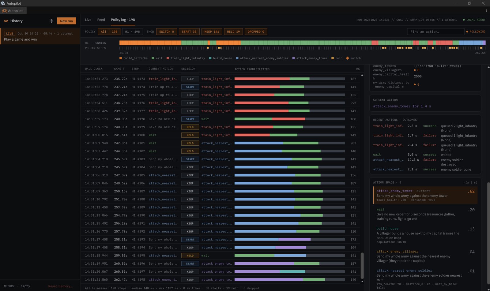 Autopilot's decision-model action log in the Unreal plugin