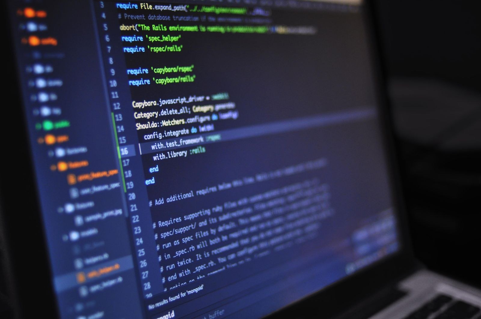 Close-up of program code in an editor