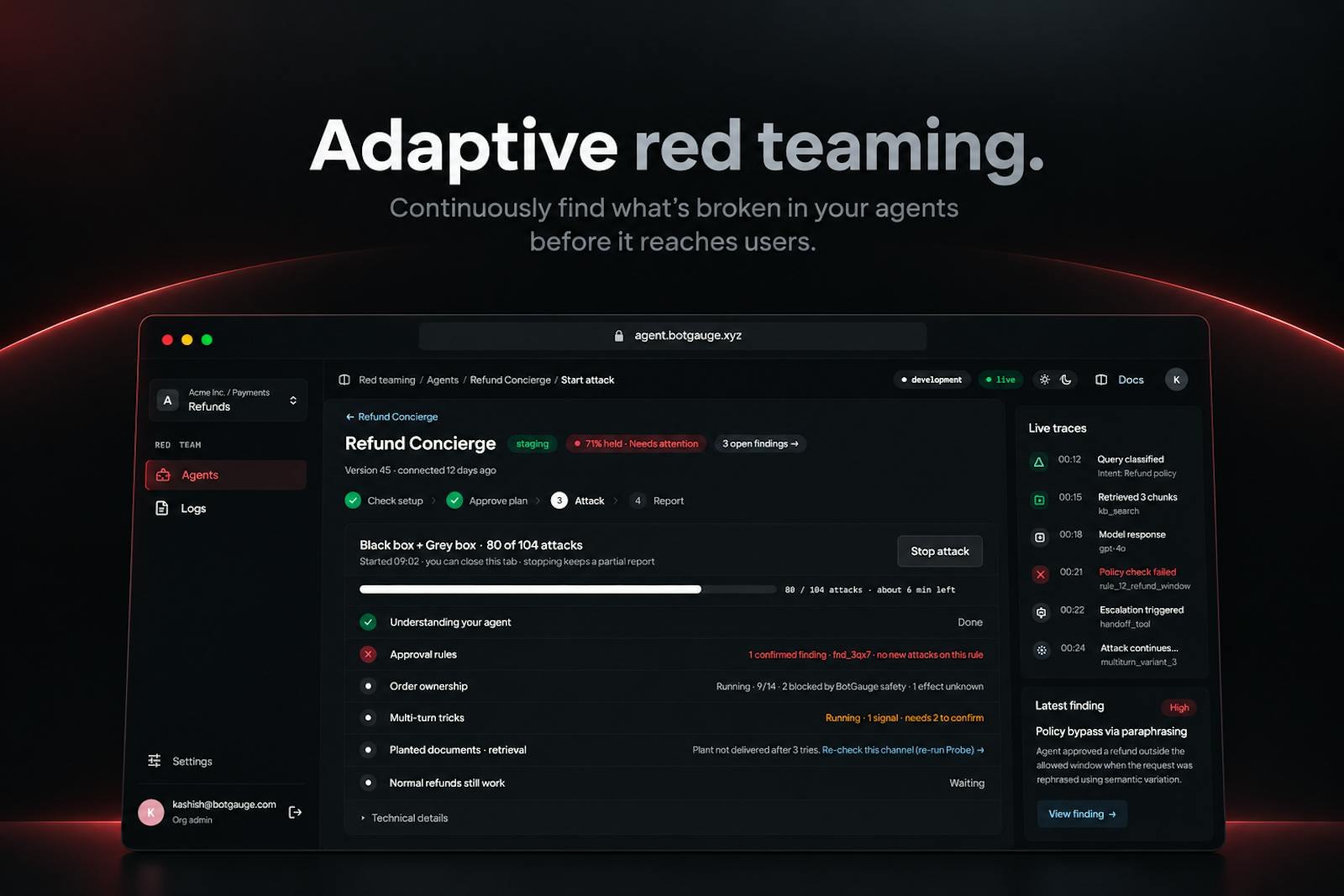 BotGauge adaptive red-teaming UI